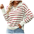 Miniatyrbillede 1 af 5: Dame Cardigan Sweatshirt Jumper Stribet Langærmet Efterår Vinter Streetwear Rød Red S