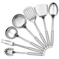7-piece Stainless Steel Kitchen Utensil Set, Cooking Utensil Set, Includes Slotted Spoon, Soup Ladle, Silver