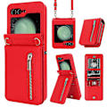 Miniatyrbillede 1 af 5: Flip 5 Wallet Case, Crossbody Lynlås Læder Etui med Støttefod til Samsung Galaxy Z Flip 5 med Kortpladser Red