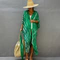 Elegant Tie Dye Åben Front Lang Kimono Badedragt Cover-up