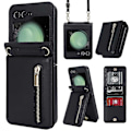 Miniatyrbillede 1 af 5: Flip 5 Wallet Case, Crossbody Lynlås Læder Etui med Støttefod til Samsung Galaxy Z Flip 5 med Kortpladser Black