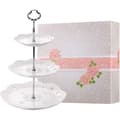 Three-Tier Porcelain Cake Stand, Elegant White Embossed Cake Holder, Cake Rack