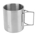 Miniatyrbillede 2 af 7: Campingkop i rustfrit stål, dobbeltisoleret kaffekop med foldbart håndtag til grill, bjergbestigning