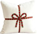 Julepudebetræk 45x45 cm, Blødt Pudebetræk med Rød Sløjfe til Sofa, Seng og Stue Hvid White 1PC
