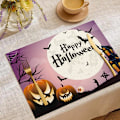 Miniatyrbillede 4 af 5: Halloween Dekoration Bordskånere til Halloween Fest Dekoration Udendørs Hjem Køkken Spisestue Vandafvisende Vaskbar Bordskånere Sæt af 4