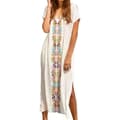 Sommerbomuld Broderet Blomstret Løs Kaftan Boho Strand Bikini Cover Up Kjole Plus Size Badekåbe til Kvinder