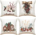 4 st God Jul Kuddfodral Julgåvor Kvadrat Kuddfodral Linne Blixtlås Kuddfodral (45x45 cm)