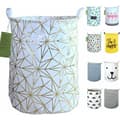 Laundry Basket Foldable Laundry Hamper, Large Round Waterproof Canvas Storage Basket. (gold stars)