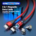Miniatyrbild 5 av 11: 2-pack USB-C 2m 3-i-1 Magnetisk laddningskabel 60W snabbladdning Black Svart