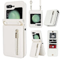 Miniatyrbillede 1 af 5: Flip 5 Wallet Case, Crossbody Lynlås Læder Etui med Støttefod til Samsung Galaxy Z Flip 5 med Kortpladser White