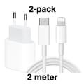 2 kpl pikalaturi USB-C–Lightning-liitännällä - sovitin 20W + kaapeli 2m