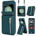 Miniatyrbillede 1 af 5: Z Flip 5 Wallet Case, Crossbody Lynlås Læder Etui til Samsung Galaxy Z Flip 5 med Kortpladser Green