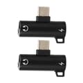 Miniatyrbilde 7 av 7: 2 stk USB-C til 3,5 mm lydadapter 2-i-1 Type C 3,5 mm lytt til musikk mens du lader holdbar ABS USB-C til lydkontakt svart
