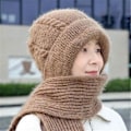 Miniatyrbilde 10 av 10: Integrert Cap Skjerf Beanie Hat Skjerf WINE RED Wine red