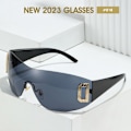 Miniatyrbillede 8 af 10: Y2K solbriller til kvinder Wrap Around HVID/SORT HVID/SORT White/Black