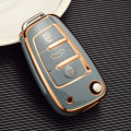Miniatyrbild 1 av 10: Bil Flip Key Case Cover Shell GOLD TRIM-GREY GULD TRIM-GREY Gold Trim-Grey