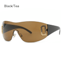 Miniatyrbillede 1 af 10: Y2K solbriller til kvinder Wrap Around SORT/TE SORT/TE Black/Tea