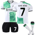 Miniatyrbillede 1 af 2: 2023-2024 Liverpool Udebanefodboldtrøje Kit Nr. 7 Luis Diaz (Børn) 24
