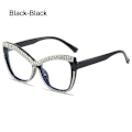 Miniatyrbillede 1 af 10: Rhinestone Cat Eye Briller Damebrillestel SORT-SORT Black-Black