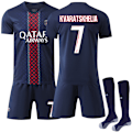 Miniatyrbillede 1 af 2: 2025-2026 Paris Saint Germain Børne Hjemmebanetrøje Nr. 7 Kvaratskhelia 28
