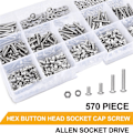 Miniatyrbilde 4 av 6: 570 STK Hex Socket Cap Bolts Button Head Skruer Rustfritt stål