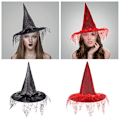 Miniatyrbillede 9 af 10: Halloween heksehatte med web slør SORT Black