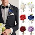 Pikkukuva 5 / 10: 2kpl Artificial Rose Boutonniere Groom Flower PUNAINEN red