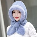 Miniatyrbilde 1 av 10: Integrert Cap Skjerf Beanie Hat Skjerf GRÅ Grey