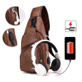 Miniatyrbillede 6 af 10: Herre Sling Bag Brysttaske med Headset Hul SORT black