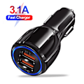 Miniatyrbild 1 av 10: 18W 3.1A Biloplader Dual USB Hurtigopladning SORT black