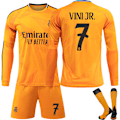 Miniatyrbillede 1 af 2: 2024-2025 Real Madrid Udebanes Børn Voksen Langærmet Fodboldtrøje Jersey Vinicius Nr. 7 VINI JR 26