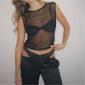 Pikkukuva 4 / 10: Naisten Crop Topit läpinäkyvä mesh T-paita MUSTA SS Black S-S