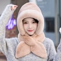 Miniatyrbilde 6 av 10: Integrert Cap Skjerf Beanie Hat Skjerf WINE RED Wine red