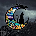 Miniatyrbillede 6 af 8: Halloween Cat Charms Måneformede kattedørskranse A A A