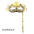 Miniatyrbillede 1 af 10: Maskerademaske med holdepind GULD&SORT GULD&SORT