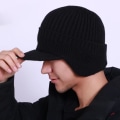 Miniatyrbillede 1 af 6: Strikket Hue Bomber Hatte SORT Black