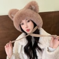 Pikkukuva 9 / 10: Faux Fur Beanies Hattu Kissa Korva Neulottu Cap PINK pink