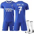 Pikkukuva 1 / 2: Real Madrid vierasjalkapallopaita-setti 2025-2026 sukilla Vinicius nro 7 VINI JR Adult XS