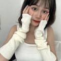 Pikkukuva 4 / 10: Neulotut käsineet Pitkät Fingerless Gloves PUNAINEN red