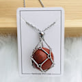 Miniatyrbild 10 av 10: Crystal Holder Cage Necklace Crystal Net Metal Halsband SILVER Silver Red Jasper-Red Jasper