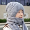 Miniatyrbilde 3 av 10: Integrert Cap Skjerf Beanie Hat Skjerf WINE RED Wine red
