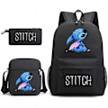 Miniatyrbillede 1 af 9: 3-delt Set Stitch Rygsæk Skulderrygsæk Canvas SORT C C BLACK C