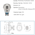 Miniatyrbilde 2 av 6: Trykkknappbryter Momentary 2 STK 2pcs
