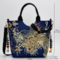 Miniatyrbilde 2 av 10: Peacock Brodert Tote Bag Canvas Håndveske RØD NORMAL VERSJON red normal version-normal version