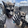 Miniatyrbilde 9 av 10: Halloween varulvhansker Wolf Head 5 5 5