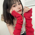 Pikkukuva 1 / 10: Neulotut käsineet Pitkät Fingerless Gloves PUNAINEN red