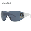 Miniatyrbillede 1 af 10: Y2K solbriller til kvinder Wrap Around HVID/SORT HVID/SORT White/Black