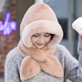 Miniatyrbilde 4 av 10: Integrert Cap Skjerf Beanie Hat Skjerf WINE RED Wine red