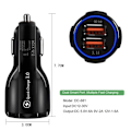 Miniatyrbild 3 av 10: 18W 3.1A Biloplader Dual USB Hurtigopladning SORT black