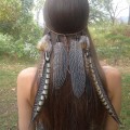 Miniatyrbillede 8 af 8: Fjerkvast pandebånd Tribal hårreb Boho kvast